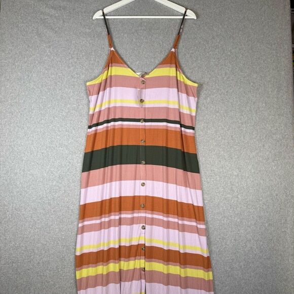 Loft Womens Plus Size XXL Button Front Strappy Midi Dress Multicolor Stripe NWT - Picture 1 of 8
